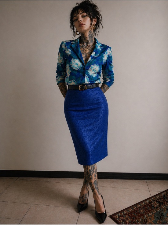 silks by st gillian Dresses & Skirts - Vintage 90s 100% Silk Floral Skirt Suit Set | Blue Co-Ord Power Suit